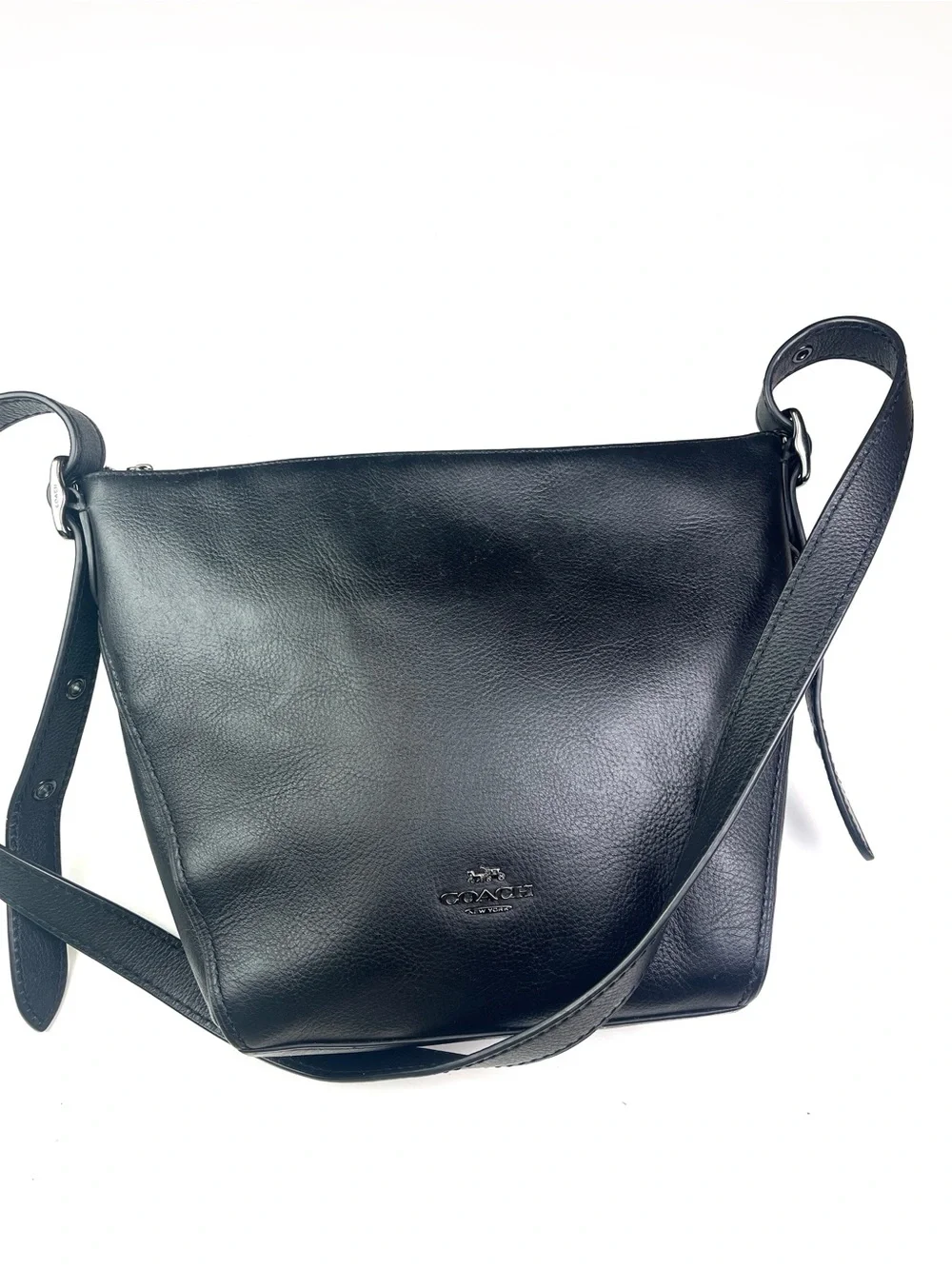Coach Dufflette Black Leather Adjustable Buckle Strap Shoulder Bag 21377